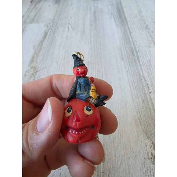 Dept 56 polliwoggs mini pumpkin witch ornament Halloween shabby chic jack-o'-lan - Picture 8 of 8